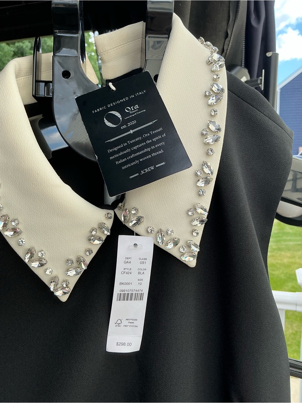 J. Crew - Ora Collaboration Black Top with Cream Jeweled collar - Picture 3 of 5